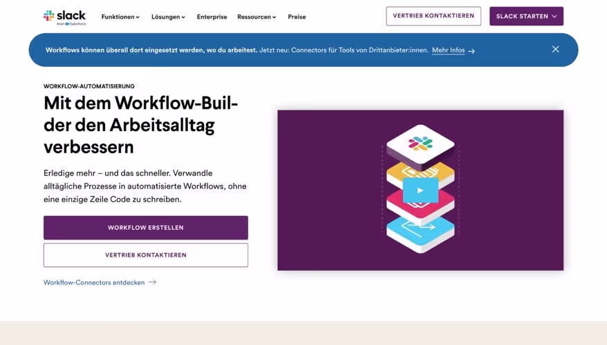 Slack Landingpage für 'Workflow-Builder'