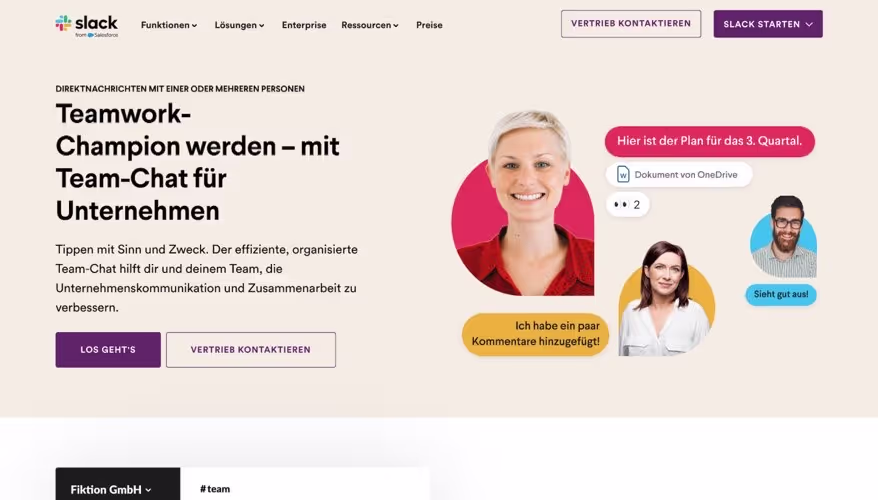Slack Landingpage für 'Team-Chat'