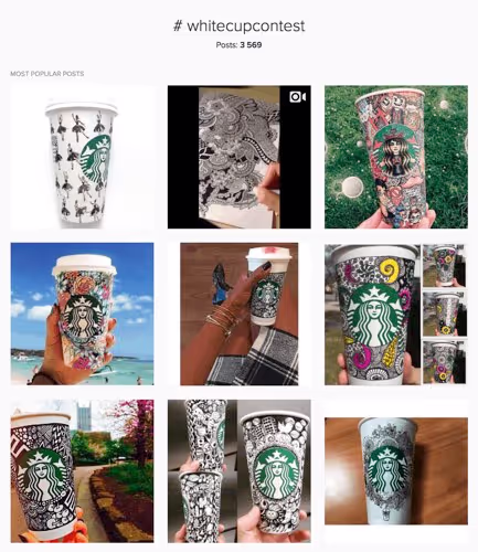 Starbucks 'White Cup Contest' - Starbucks forderte seine Kunden auf, ihre eigenen Designs auf Starbucks-Bechern zu kreieren und diese auf Social Media zu teilen. Diese Kampagne generierte eine enorme Menge an nutzergenerierten Inhalten und stärkte die Kundenbindung.